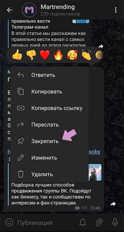 2. найдите закрепленное сообщение в верхней части беседы. оно будет выделено специальным образом.